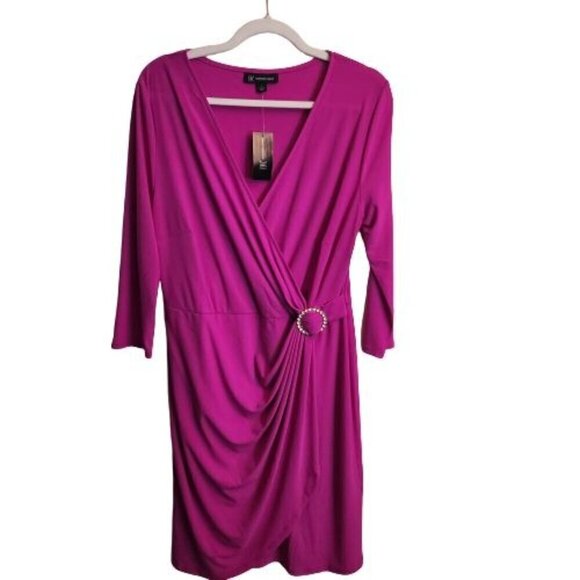 INC International NWT Glitz Faux Wrap Dress Magenta Flame BarbiecoreSize L - Picture 2 of 8